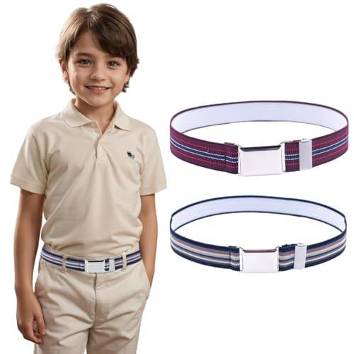 Image of GUSTAVE 2pcs Belt for Kids, Stretchy Kids Belt for Boys Girls, Fashion Adjustable Waist Belts, Elastic Silver Buckle Child Toddler Belts