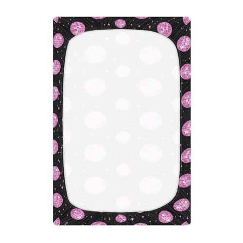Image of Baby Crib Sheet Pink Groovy Disco Ball Crib Mattress for Boys and Girls Playard Sheet Soft Breathable Fitted Baby Mattress Cover 52x28in