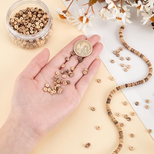 OLYCRAFT 496Pcs Natural Coconut Shell Beads Coconut Shell Rondelle Beads Summer Theme Flat Round Strands for Earring Bracelet Necklace Jewelry DIY Craft Making -Coconut Brown - Image 3