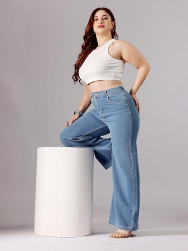 Image of Miss Chase A+ Women's High Rise Regular-Length Stretchable Denim Wide-Leg Shaping Jeans