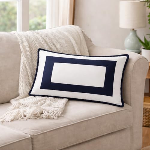 Image of ARLinen Luxury Hotel Collection Sleeping Pillow | White Pillow with Elegant Navy Frame Design | Soft, Breathable & Supportive Bed Pillow