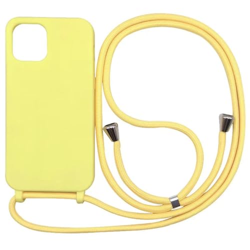 Coque cordon iPhone 14 Plus jaune lanière ajustable pour avoir les mains libres en festival