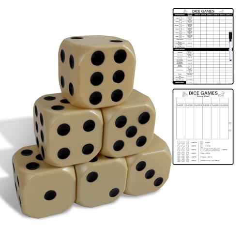 Yard Dice Set - Jumbo Plastic Lawn Dice (Not Wood) - Easy to Clean, Perfect for Backyard, Camping, and Parties - Includes Scoreboard and Marker
