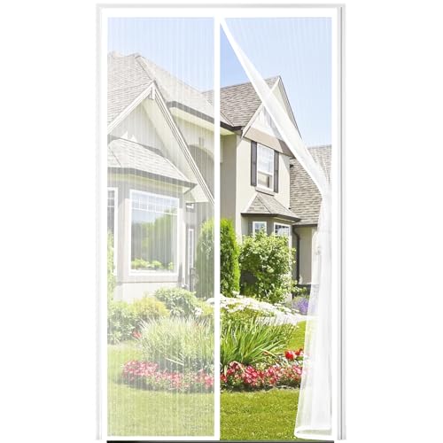 Auxmir Zanzariera Magnetica 100 x 220CM, Tenda Zanzariera Porta Finestra Cortile, Allargamento Superiore Aggiornamento Anti Insetti Traspirante Chiusura Automatica con 30 Magneti Rete, Bianco