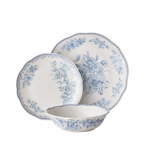 Vintage inspired Agatha Blue 12-Piece Stoneware Dinnerware Set