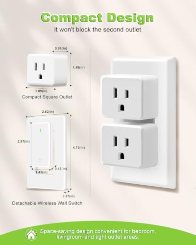 Image of Greencycle Remote Control Outlet 2 Plugs,Detachable Wireless Light Switch