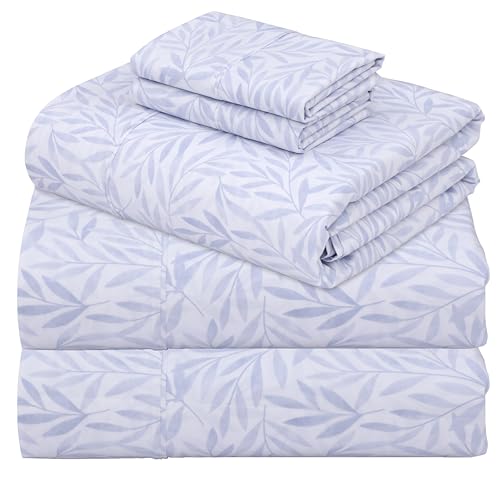 ZOYER 100% Cotton Sheets – Split King Size Percale Bedding, Cooling & Breathable, Durable with a Crisp, Soft & Comfortable Feel, 16 Deep Pocket, 5-Piece Set, Blue Autumn