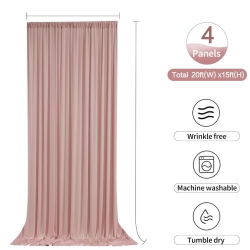 Image of 20ftx15ft Dusty Pink Backdrop Curtains for Parties, Wrinkle Free Polyester Dusty Pink Photo Backdrop Drapes 4 Panels 15 ft Long Back Drop Cloth for Wedding Birthday Photography Background Party