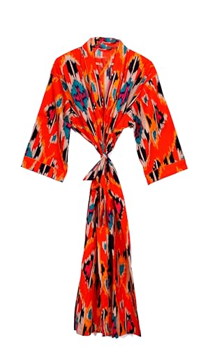 Image of Pure 100% Cotton Robe For Womens Bathrobe Dressing Gown Long sleepwear Free Size Kimono