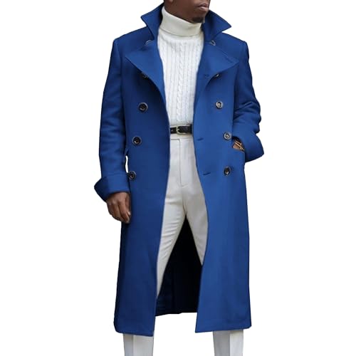 Maiyifu-GJ Mens Long Trench Coat Notched Collar Wool Blend Overcoat Winter Double Breasted Coats Stylish Outerwear