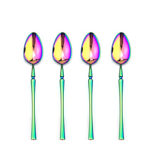 Gugrida Luxury 4-piece Teaspoon Coffee Spoon Rainbow Silverware - 18/10 Stainless Steel Colorful Flatware Set, Bright Multicolored Titanium Cutlery Set Tableware Multicolor