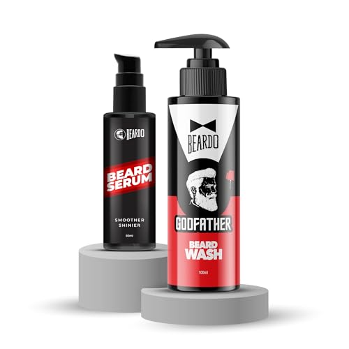Image of Beardo Godfather Beard Wash & Serum - Beard Softening & Cleansing Combo | Deep Hydration, Frizz Control & Healthy Shine | Purifying & Hydrating Beard and Skin Cleaner | Grooming Essentials for Men - Set of 2