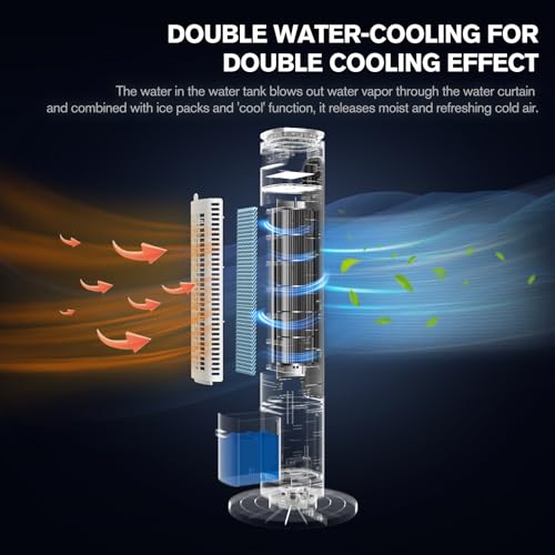 FLOWBREEZE Windowless Portable Air Conditioners, 37’’ Evaporative Air Cooler w/Remote, 2.5L Water Tank & 4 Ice Packs, 12H Timer Auto-off, 70° Oscillating, Quiet Cooling Tower Fan For Home Office by FLOWBREEZE - Image 8