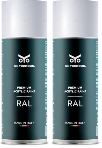 OYO - Spray Vernice Acrilica Bianco Satinato 400ml per Progetti Fai-da-Te - Bomboletta Spray per Uso Multiplo (1, RAL 9010) - On Your Own (Confezione da 2)