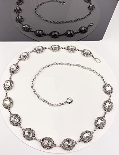 Bemylv Bling Western Silver Chain Belts For Women Dresses Sparkly Rhinestone Waist Belt For Wedding Evening Dress #TOP3