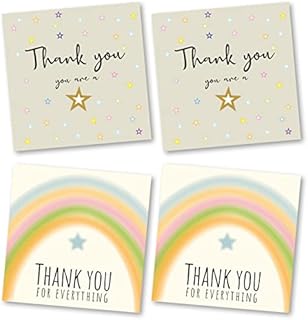 Absolutely Yours Thank You Cards Pack of 4. Contains 2 designs (Rainbow and Stars) with matching Envelopes. 115 x 115mm. Ecofriendly. Printed and Packed in UK