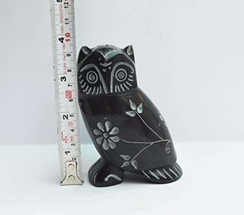 Black Soapstone Owl Collectibles Carved Figurine Sculpture - Unique Handmade Marble Owl Statue Showpiece Gift Decor Good Luck ​India Living Room Bedroom Home Office Owl Craft Statues (Owl 3" Inch) #TOP2
