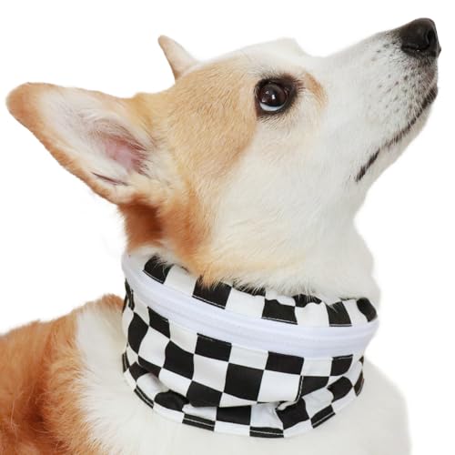 Lil&Fam 犬 クールネック 保冷剤 付き 夏 暑さ対策 屋外 首 熱中症対策 犬用 ネッククーラー ひんやりグッズ 中型犬 大型犬 (L, 白黒チェック)