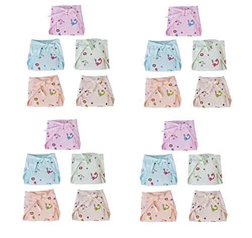 Image of Cotton Hosiery Washable & Reusable Adjustable Cloth Diaper With Insert Cushioned Padded Nappy Tying Langot For Babies- Pack of 20 Medium (Multicolor)