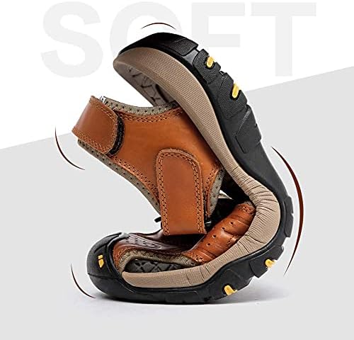 CASRUMYA Sandals for Men Leather Closed Toe Sandles Men's Athletic Sports Hiking Fisherman Walking Strap Shoes | Image 4