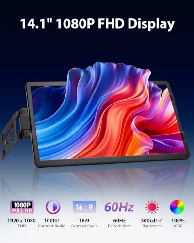 Image of Laptop Screen Extender 14 inch FHD IPS Dual Portable Screen for Laptop | 360 Rotation, Adjustable Stand, 1.34lbs Ultra-Slim Lightweight,Plug & Play, Mini HDMI /USB Type-C, Windows /Mac /Android