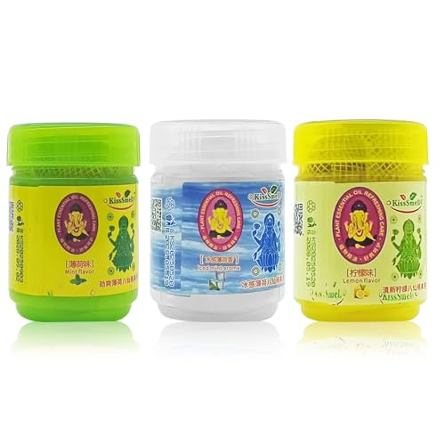 3 Stück Compound Thai-Kräuter-Inhalator Aromadose Riechen & Erfrischen 100% Natürlich (Pfefferminze Eis und Zitrone)