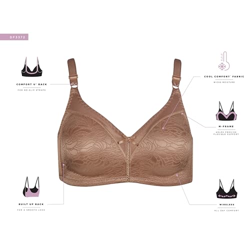 Image of Bali Women's Wireless Lace Bra, Double Support Lace Bras for Women, Stay-in-Place Straps, Full Coverage, Comfortable