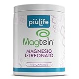 Magnesio Treonato Magtein PiùLife – 2000 mg (di cui 164 mg Magnesio Puro Elementare) – Integratore Memoria e Concentrazione – 150 Capsule – Magnesium L-Threonate Gluten & Lactose Free