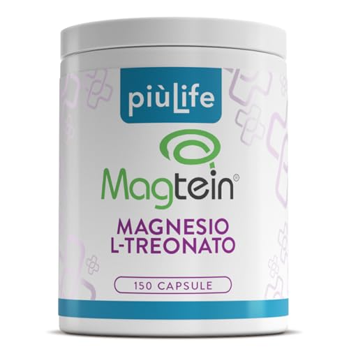 Magnesio Treonato Magtein PiùLife – 2000 mg (di cui 164 mg Magnesio Puro Elementare) – Integratore Memoria e Concentrazione – 150 Capsule – Magnesium L-Threonate Gluten & Lactose Free
