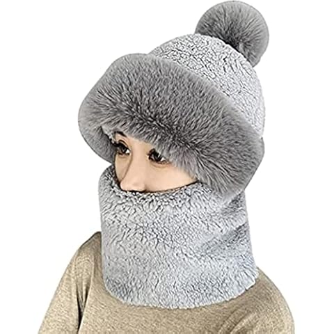 FOLENZU Women's Cycling Windproof Scarf Hat, Winter Siamese Windproof Hat, 3 in 1 Winter Plush Beanie Hat, Windproof Warm Scarf One-piece Hat, Beanies Velvet Hat Cycling Hat Outdoor Cover