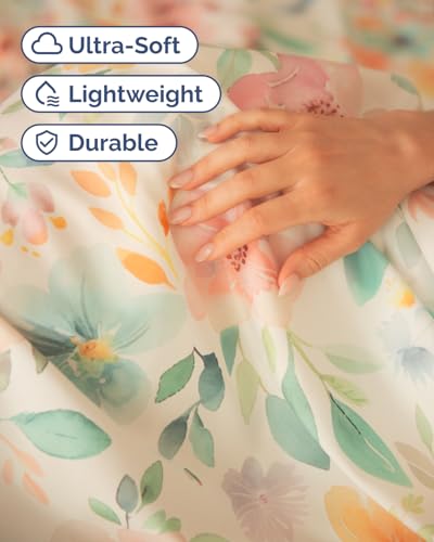 Image of Twin XL 3 Piece Floral Sheet Set - Breathable & Cooling - Blush Blossom | 1 Flat, 1 Fitted & 1 Pillowcase w / Deep Pockets, Boho Botanical Floral Bedding, Breathable & Cooling, Wrinkle & Fade Free