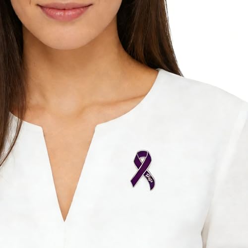Image of Purple Ribbon Hope Awareness Pin, 0.8x1.37 Inch Hard Enamel Lapel Pin for Pancreatic Cancer, Domestic Violence, Alzheimer's & Lupus Support, Inspirational Hope Ribbon Badge for Survivors & Advocates