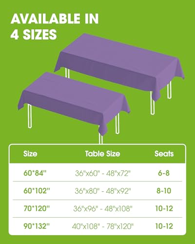 Image of Pureegg Polyester Tablecloth 60 inch x 84 inch Reusable & Washable Lavender | Durable, RectangleTable Cloth , for Outdoor Party, Picnic, Wedding, Banquet, Birthday