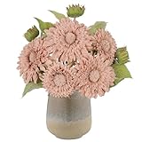 IPOPU Artificial Sunflower Bouquet with Long Stems Faux Silk Sunflowers Flowers with 5 Heads Fake Sunflower for Wedding Party Home Office Decoration Dining Table Centerpiece (Dusty Pink 1pcs)