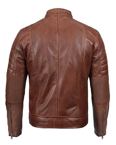fjackets Cafe Racer Leather Jacket Men - Real Lambskin Natural Grain Leather Moto Style Jackets For Mens 6
