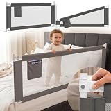 Bellabino Drina Rausfallschutz – Bettschutzgitter 180 cm Dunkelgrau – Bettgitter höhenverstellbar 69-99 cm – Baby Bettumrandung inkl. Seitentasche Schutzgitter mit Sicherheitsgurt Bett/Kinderbett