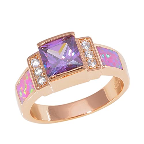 SALAN Couleur Or Rose Opale Rose CZ 10kt Couleur Or Rose Plaqué pour Bague De Bijoux pour Femmes