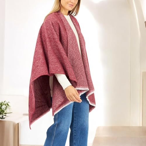 Image of Women's Shawl Wrap Poncho Ruana Cape Cardigan Sweater Open Front for Fall Winter Spring