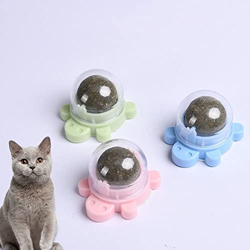 gofidin 3Pcs Cartoon Turtle Rotating Catnip Ball Self-Adhesive Wall Mount Cat Self-Entertainment Toy Grinding Teeth Tool Teeth Cleaning Kitten Toys