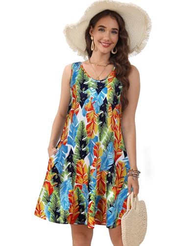 Image of CHICGAL Womens Summer Dresses Casual Sleeveless Loose T Shirt V Neck Sundress Swing Beach Cover Up with Pockets 2026