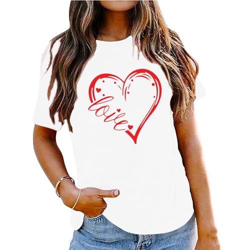 Image of Valentines Shirts for Women Valentine Love Heart Printed Graphic Tshirt Cute Girls Casual Top
