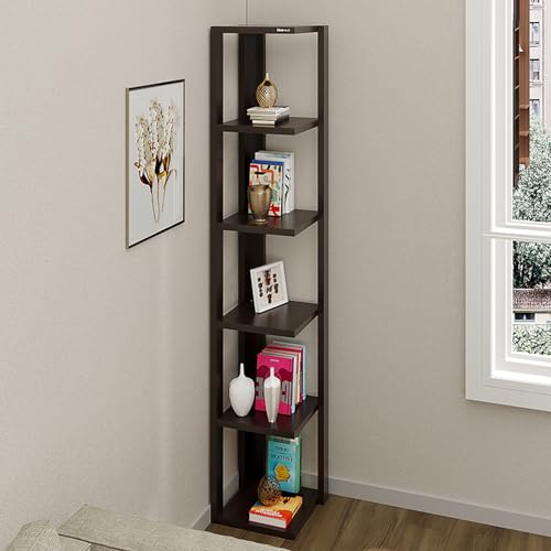 Image of BLUEWUD Albert Engineered Wood Wall Decor Floating Shelf Display Rack Decorative Hall Decor for Living Room Home Furniture, 6 Shelves (Wenge)