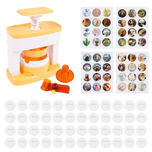 Badge Maker for Kids DIY Pin Badge Button Maker Portable Press Machine Badge Punch Kit with 48 Pattern Paper and 48 Badge Press Pin Maker Machine for Children Installation-Free Circle Cutter