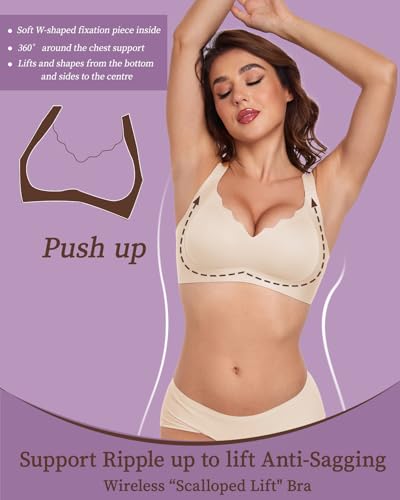 Scalloped Lift Bras for Women No Underwire Buttery Soft Push Up Wireless Bras V Neck Seamless Bralettes4