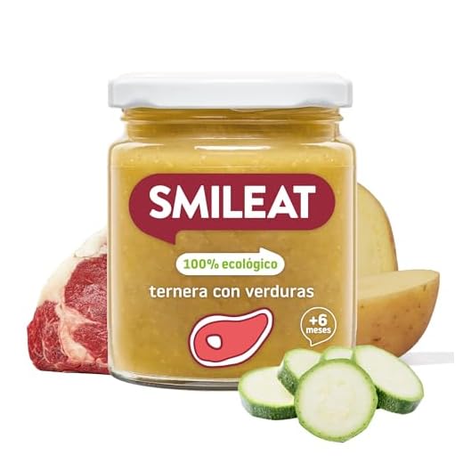 Smileat - Tarrito Ecológico de Ternera con Verduras, Ingredientes Naturales, Para Bebés a partir de los 6 Meses - 230g