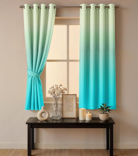 Image of Ultimate Trends Room Darkening Ombre Curtain | Polyester Gradient | Room Doors and Window| 6 FEET Pack of 2,Mint Aqua
