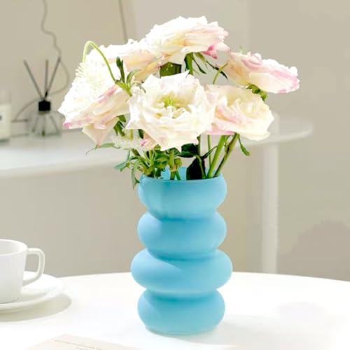 BLOFLO Vase hydroponique en verre coloré pour fleurs, forme géométrique, 4 niveaux, moderne, décoration à bulles pour maison, bureau et table de mariage, 18 cm, bleu