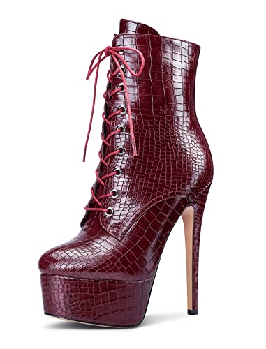 Castamere Womens High Heel Platform Lace Up Ankle Boots Stiletto Heel Boot With Zipper Round Toe 6 Inch Heels