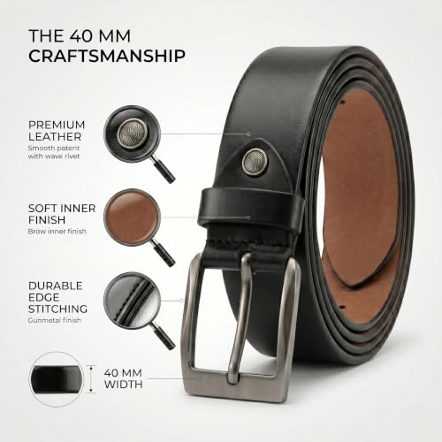Image of Genuine Leather Belt for Men - Premium Formal & Casual Belt with Metal Buckle - Durable Adjustable Waist Belt for Jeans, Trousers & Office Wear