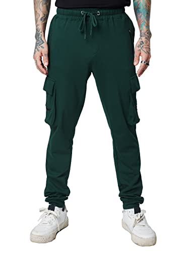 Image of The Souled Store| Solids: Jasper Green Mens and Boys Joggers|Regular fit Solid| 80% Cotton 20% Polyester Green Color Men Cargo Joggers